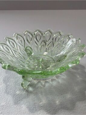 Vintage Green Pressed Glass Footed Bowl